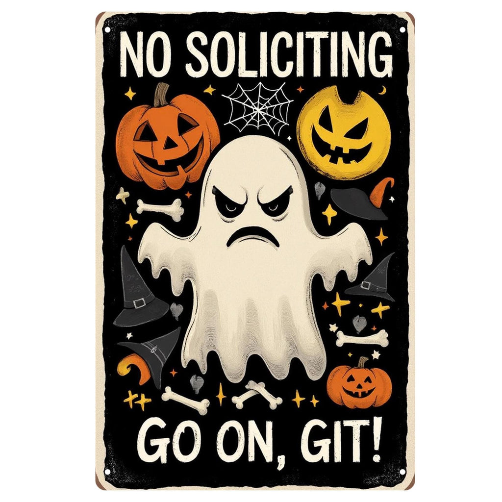 Funny Halloween Ghost Metal Sign: 'Go On, Git!' Porch Decor