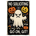 Funny Halloween Ghost Metal Sign: 'Go On, Git!' Porch Decor