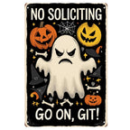 Panneau métallique fantôme d'Halloween drôle | Décoration de porche « Go On, Git ! »