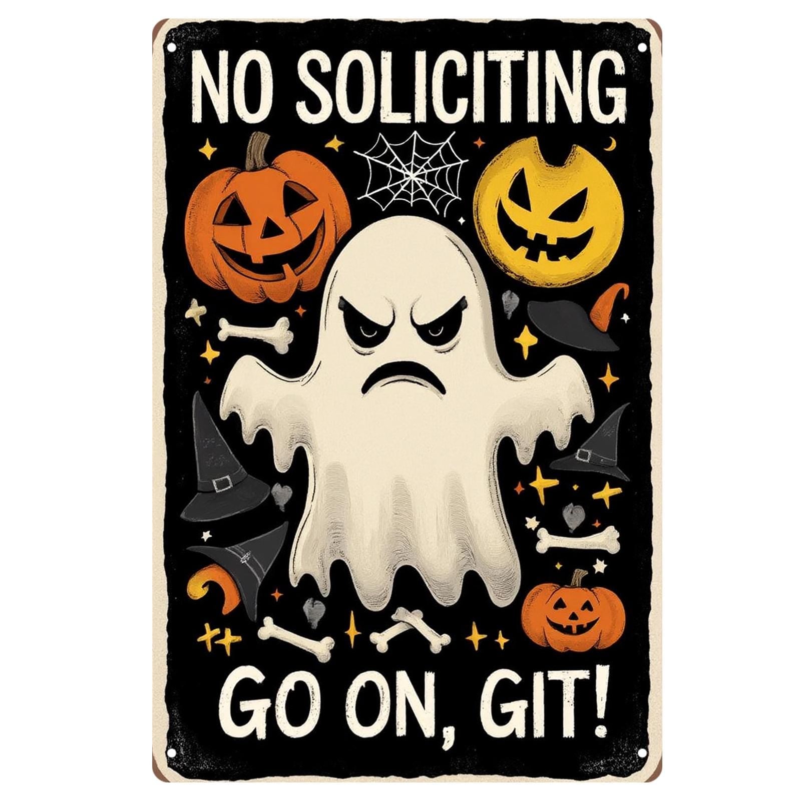 Funny Halloween Ghost Metal Sign: 'Go On, Git!' Porch Decor