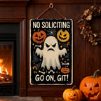 Panneau métallique fantôme d'Halloween drôle | Décoration de porche « Go On, Git ! »