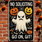 Panneau métallique fantôme d'Halloween drôle | Décoration de porche « Go On, Git ! »