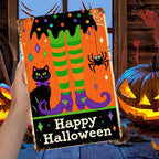 Pancarte métallique Pattes de sorcière d'Halloween | Chat noir, araignée Décor rétro pour porche