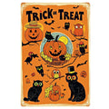 Blechschild "Süßes oder Saures" | Vintage Halloween Eulen & Kürbisse Retro Veranda-Wanddeko