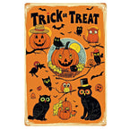 Blechschild "Süßes oder Saures" | Vintage Halloween Eulen & Kürbisse Retro Veranda-Wanddeko