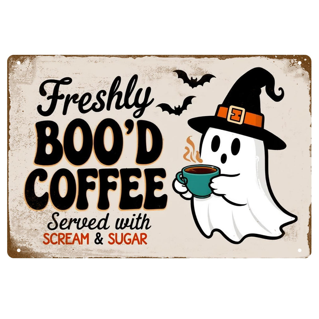 Halloween Ghost Coffee Metal Sign – Freshly Boo'd Kitchen Decor