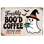 Panneau métallique café fantôme d'Halloween | Décoration de cuisine fraîchement hantée