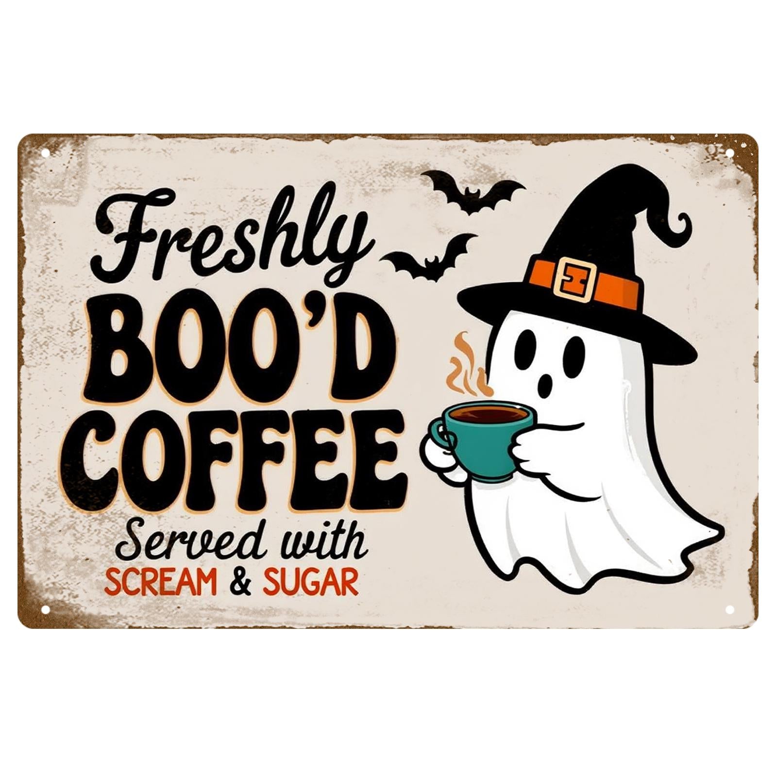 Halloween Ghost Coffee Metal Sign – Freshly Boo'd Kitchen Decor