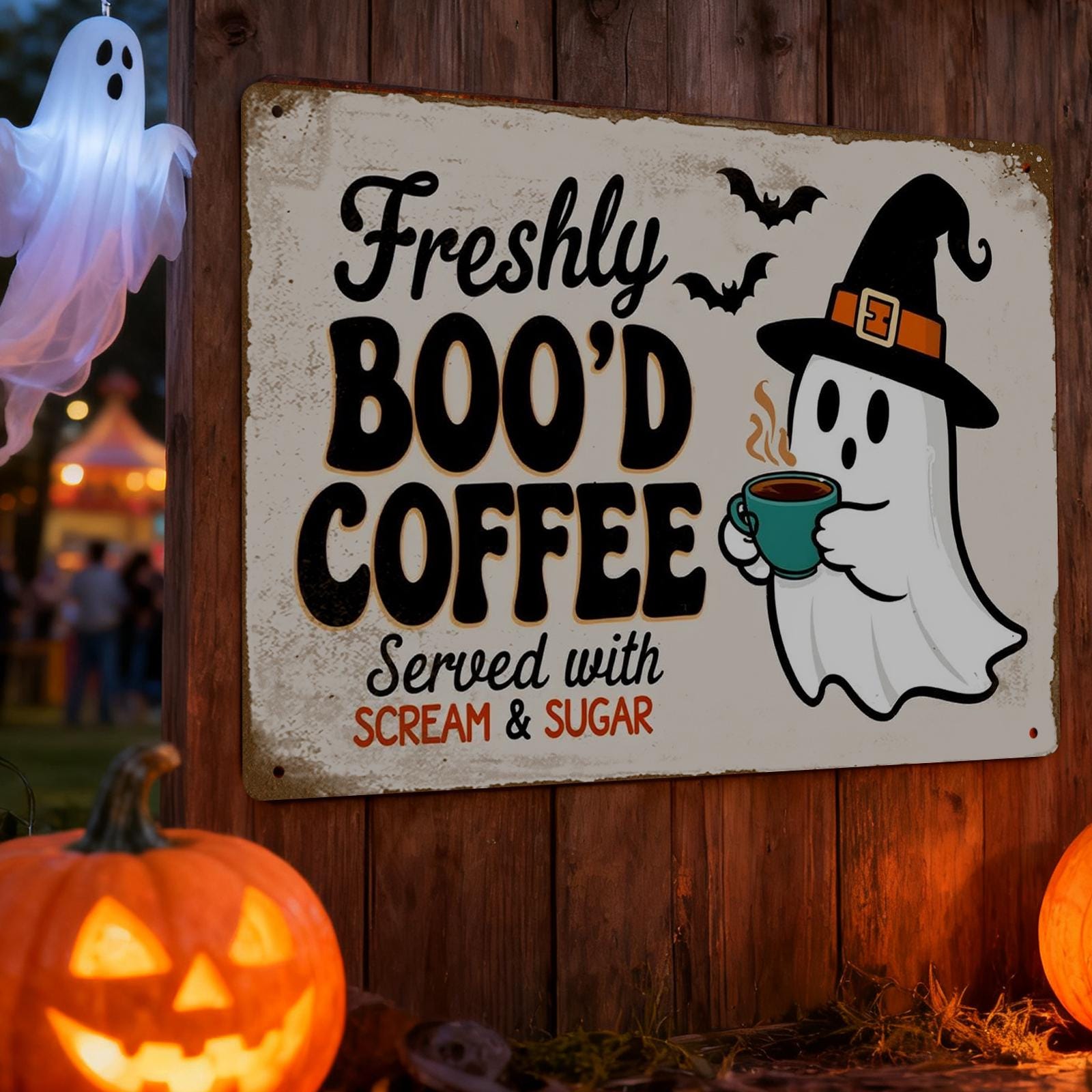Halloween Ghost Coffee Metal Sign – Freshly Boo'd Kitchen Decor