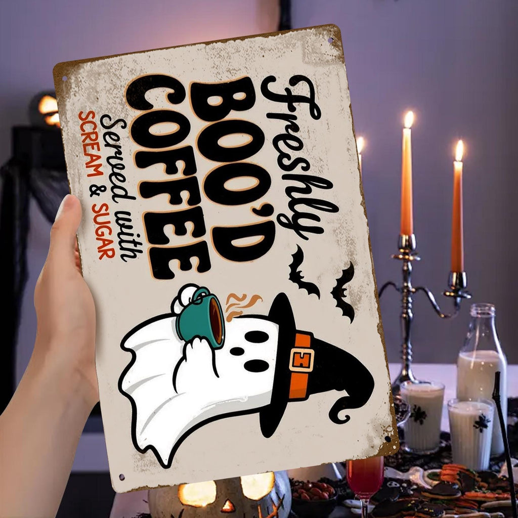 Halloween Ghost Coffee Metal Sign – Freshly Boo'd Kitchen Decor