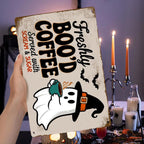 Panneau métallique café fantôme d'Halloween | Décoration de cuisine fraîchement hantée