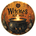 Witch's Kitchen Metal Sign: Cauldron & Ghost Flame Halloween Decor