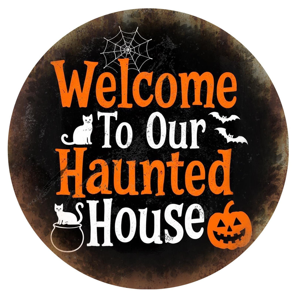 Plaque métallique maison hantée | Décoration rétro d'Halloween pour porche