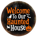 Plaque métallique maison hantée | Décoration rétro d'Halloween pour porche
