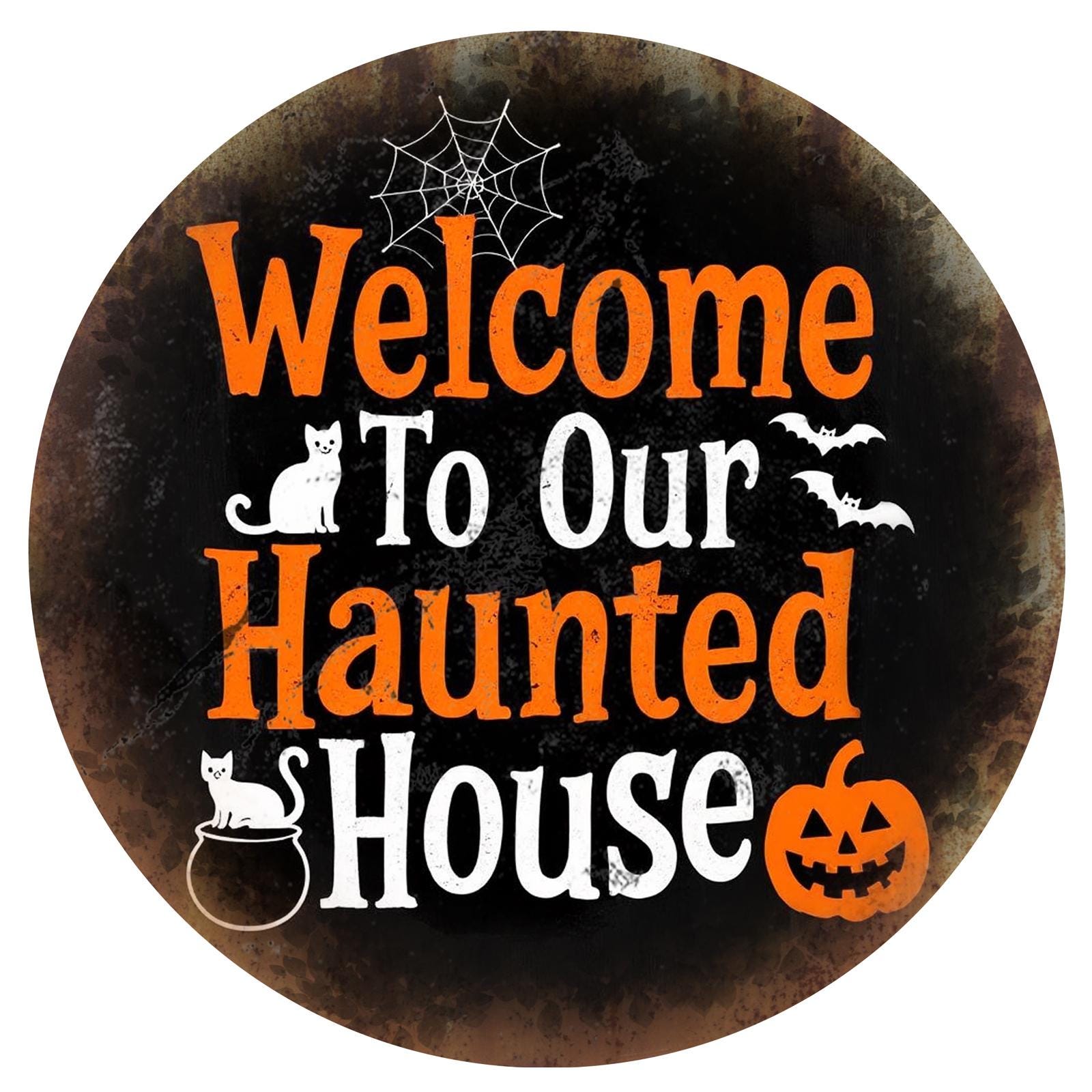 Haunted House Metal Sign - Retro Halloween Porch Decor