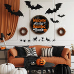 Plaque métallique maison hantée | Décoration rétro d'Halloween pour porche
