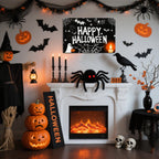 Fröhliches Halloween Metallschild | Geist, Kerze & Spinnennetz Veranda-Deko, gruselige Wandkunst