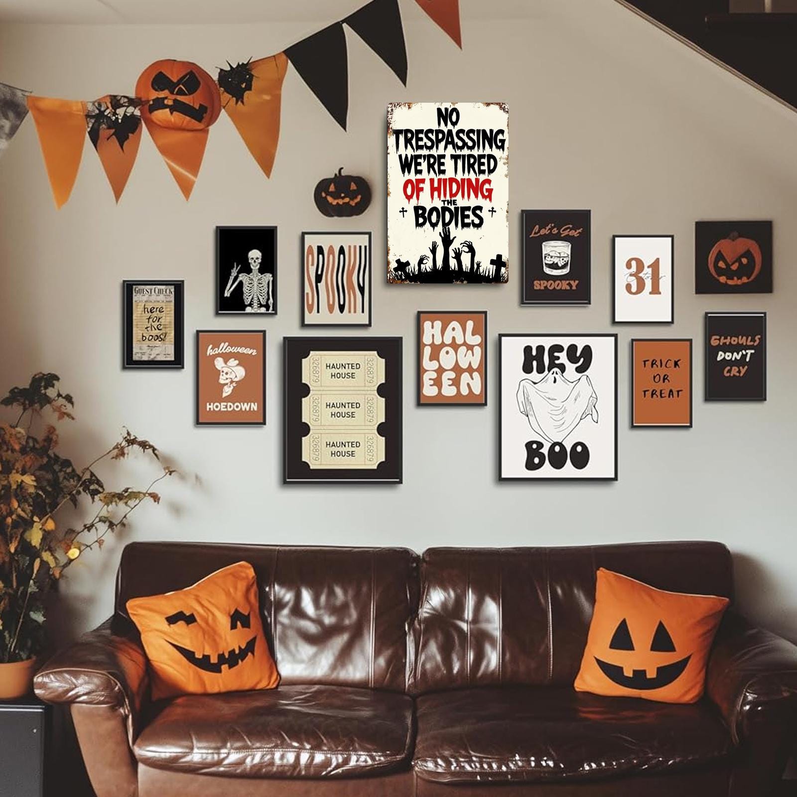 Funny Halloween No Trespassing Metal Sign: "Tired of Hiding Bodies"