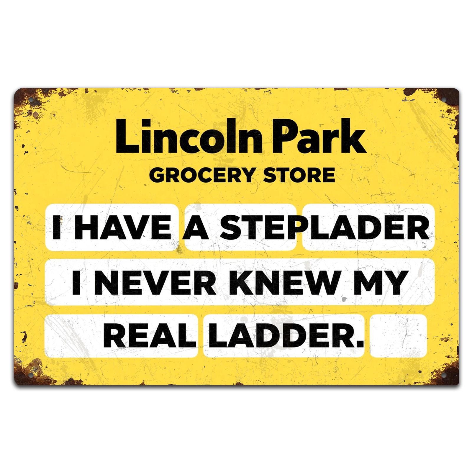 Retro Lincoln Park Grocery Metal Sign: Humorous Kitchen Wall Art