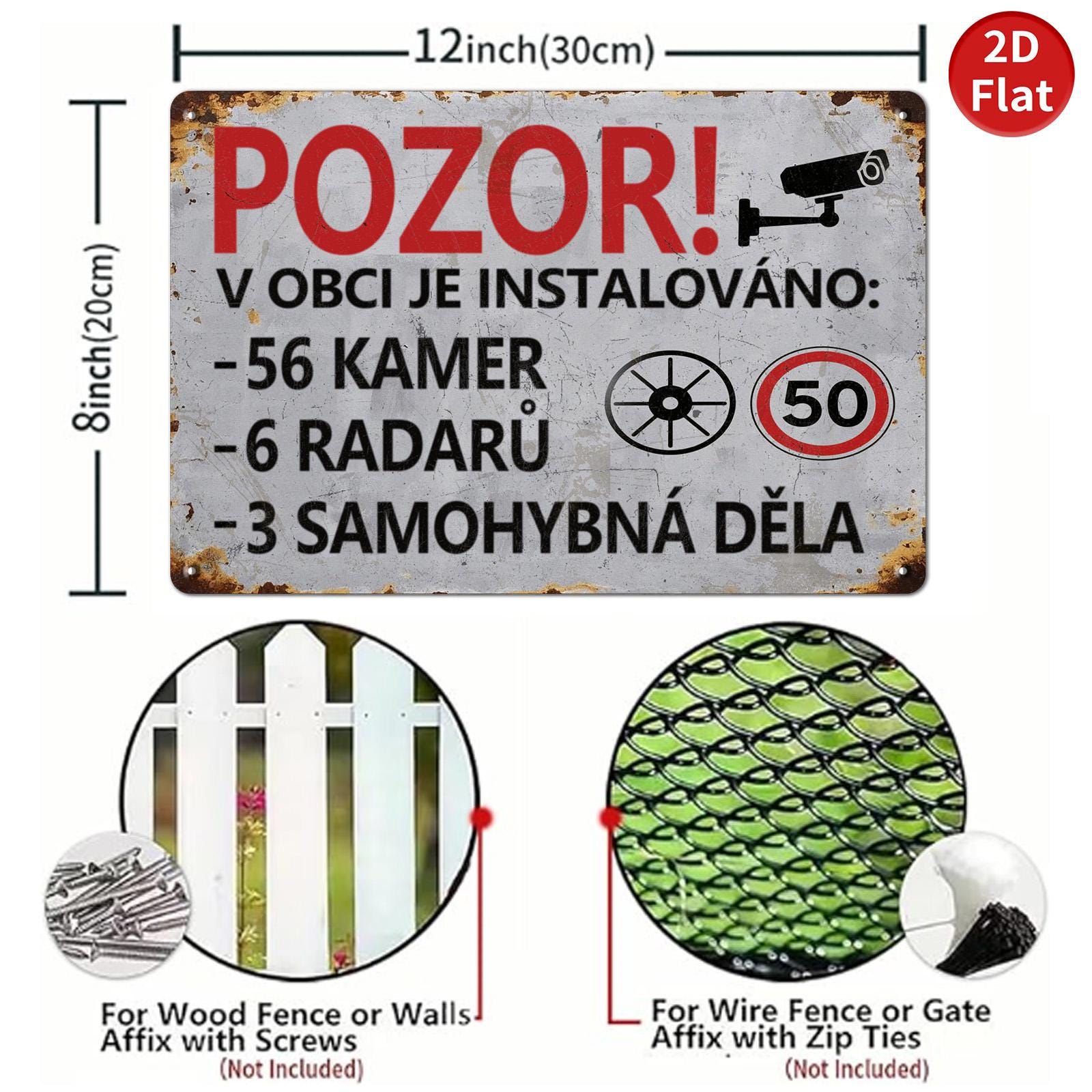 Rustic Metal Camera Radar Sign: Security Notice, Weather-Resistant Tinplate