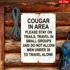 Panneau Métallique Avertissement Cougar | Décoration de Chasse Amusante | Plaque de Cabine Rustique