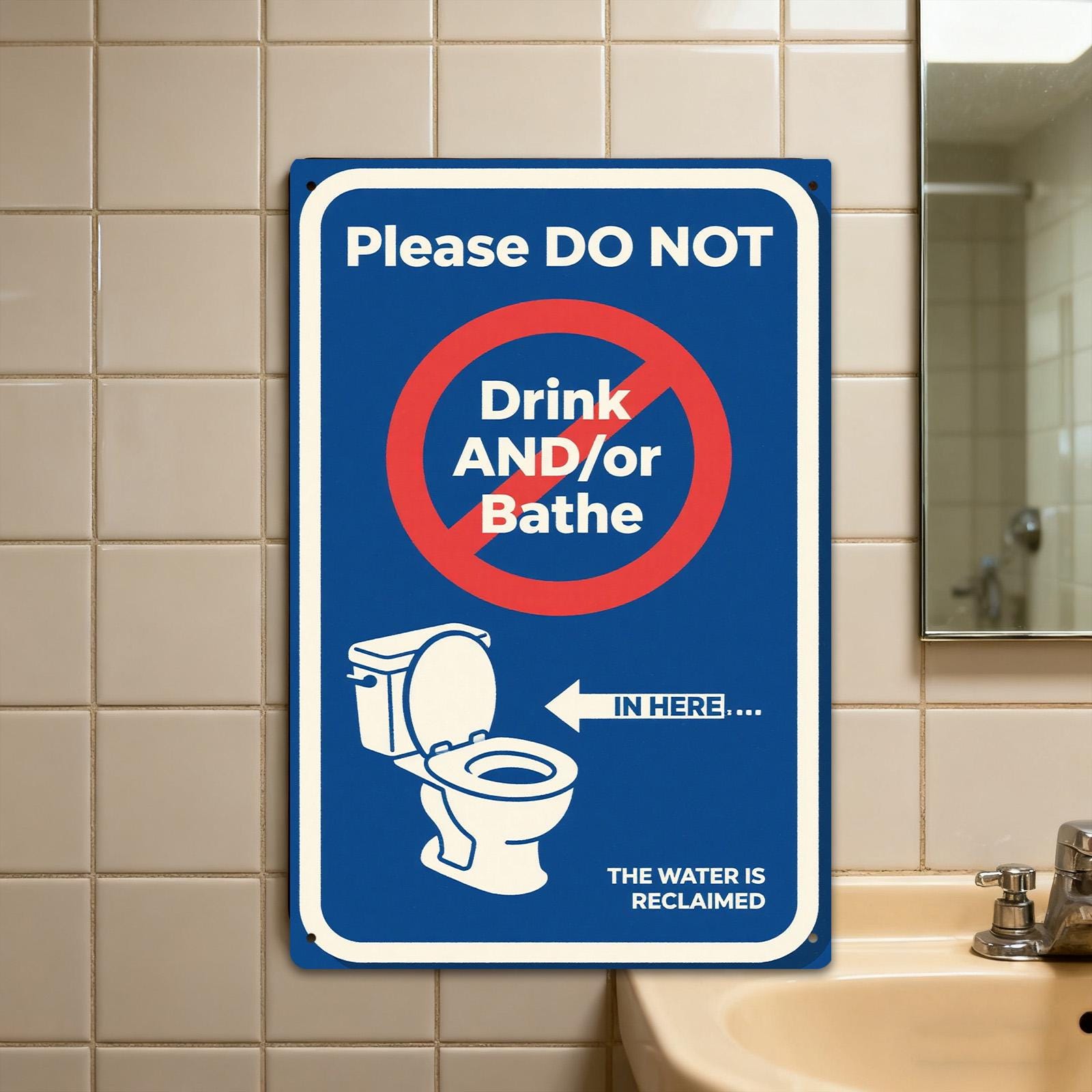 Reclaimed Water Caution Sign: Durable Tinplate, UV-Resistant Print