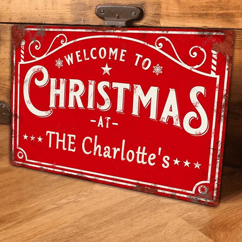 Vintage Style Christmas Metal Sign: The Charlotte's Holiday Decor