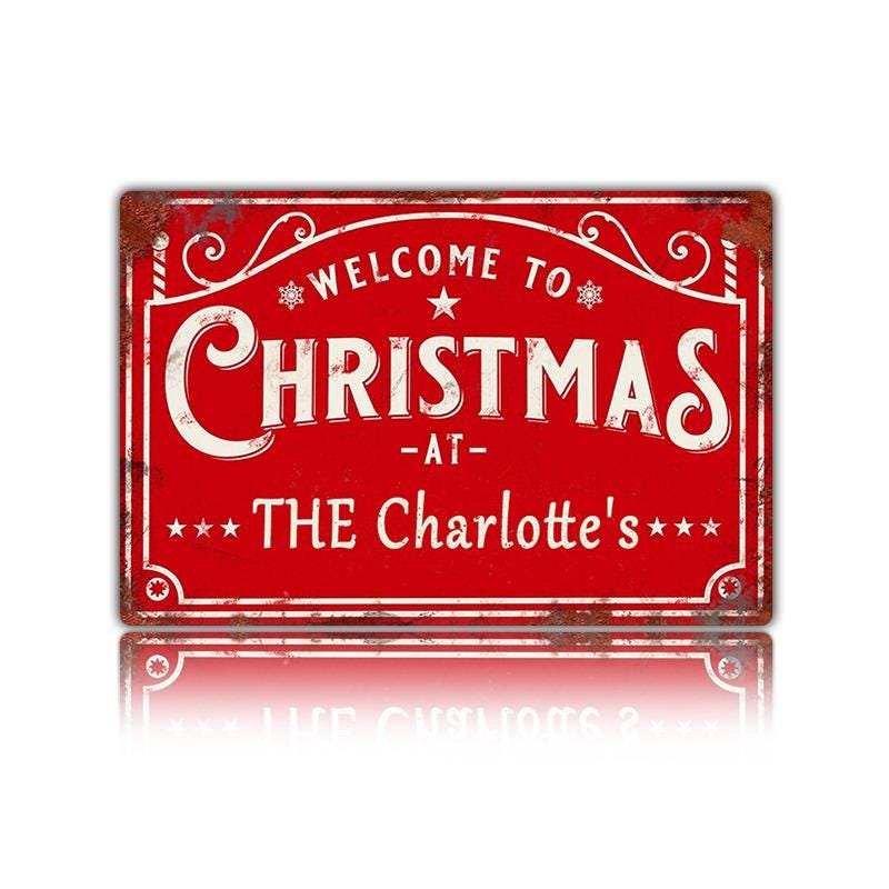 Vintage Style Christmas Metal Sign: The Charlotte's Holiday Decor