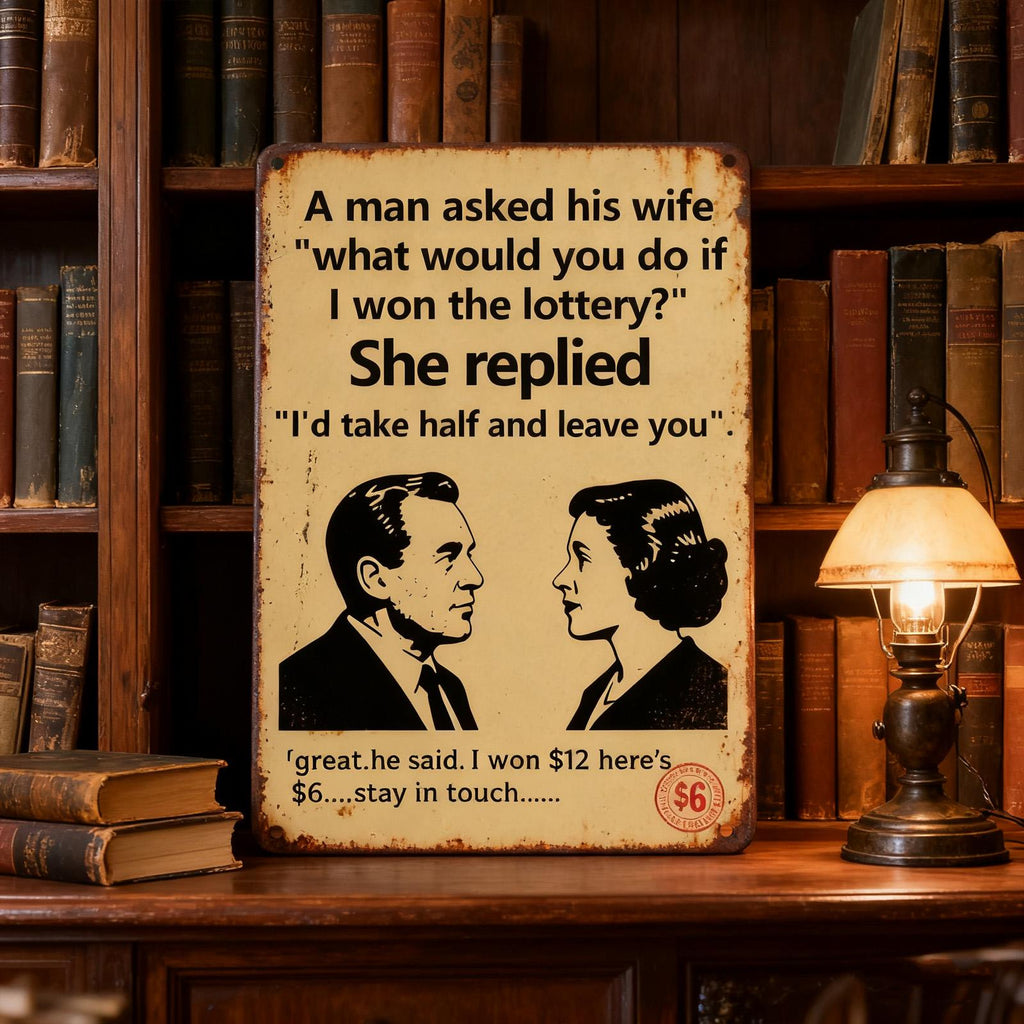 Funny Lottery Metal Sign, Classic Couple Humor - 8x12