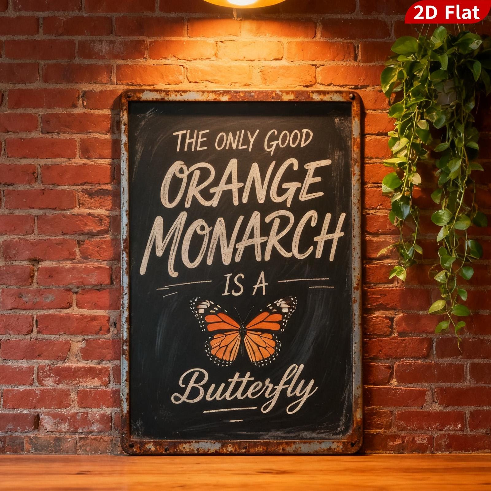 Monarch Butterfly Metal Sign: Rustic Chalkboard Style, Inspirational Quote