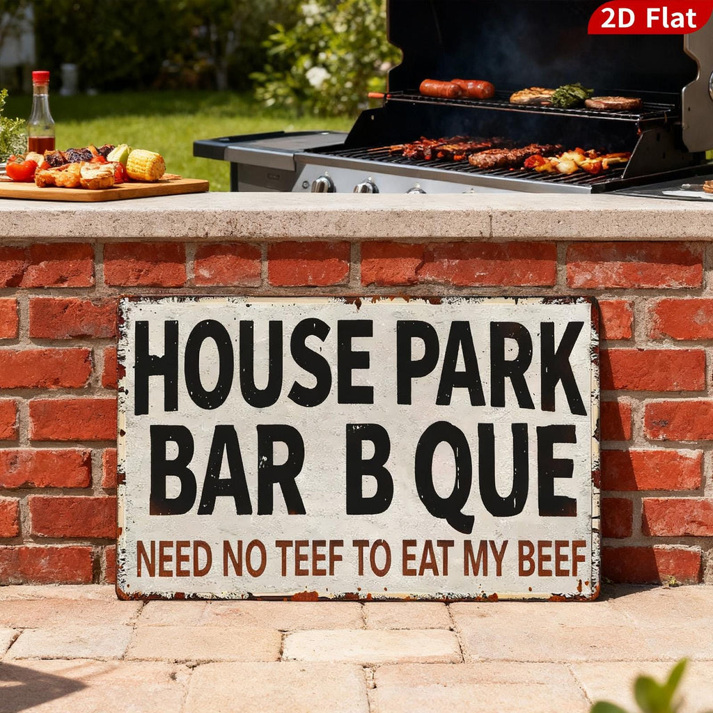 Funny BBQ Metal Sign, Rustic Kitchen & Bar Decor