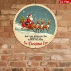 Vintage Weihnachtsmann Schlitten Metallschild | Heiligabend Runde Wandkunst Retro Feiertags Veranda Dekor