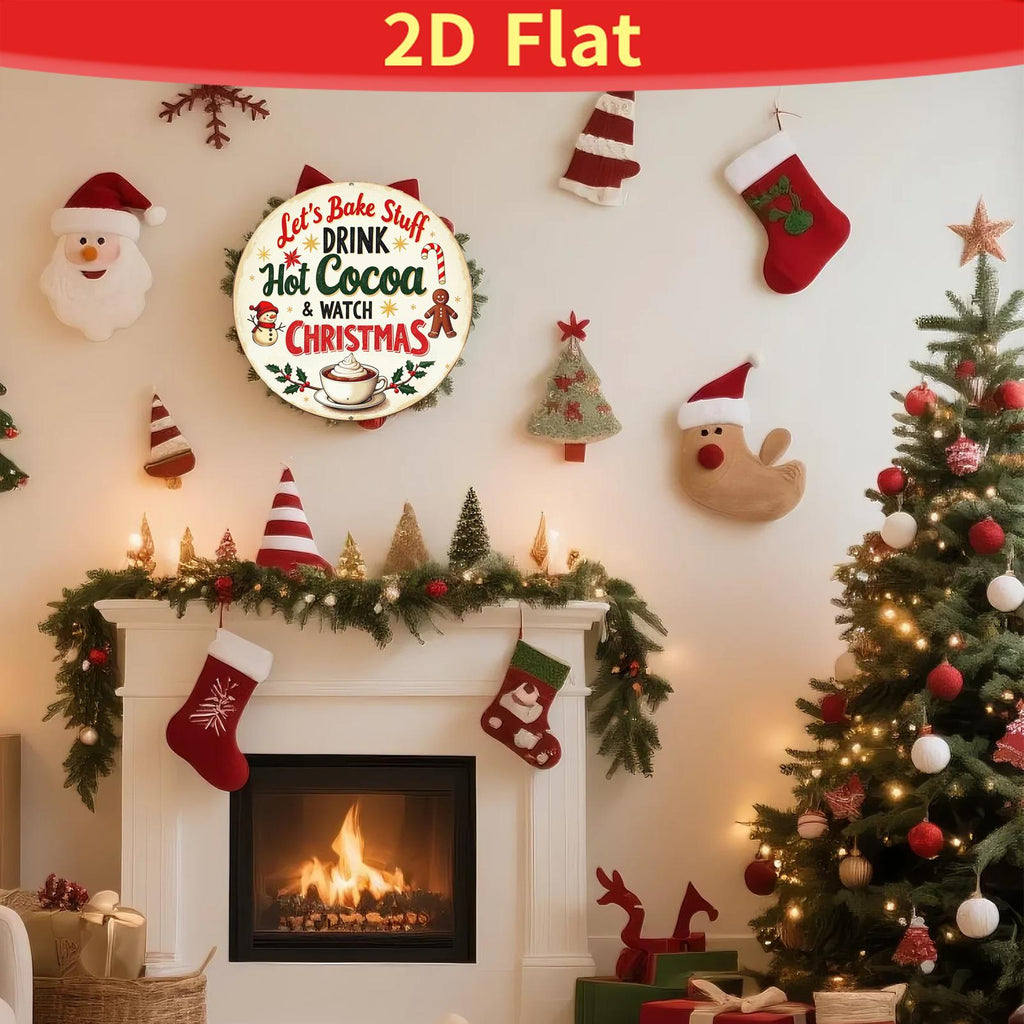 Let's Bake Stuff Drink Hot Cocoa Metal Sign - Round Christmas Kitchen & Holiday Wall Decor