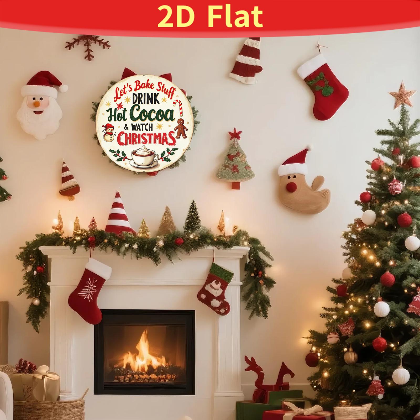 Let's Bake Stuff Drink Hot Cocoa Metal Sign - Round Christmas Kitchen & Holiday Wall Decor