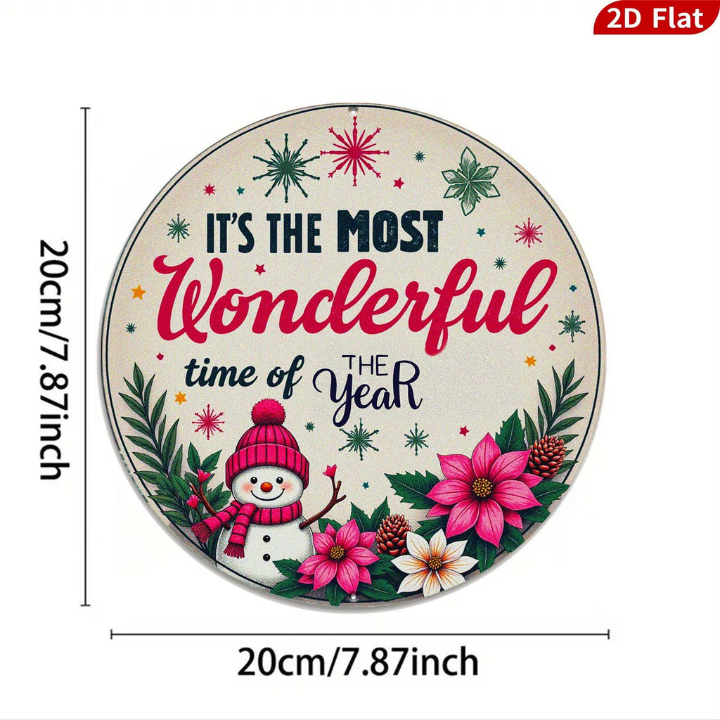 Christmas Metal Sign – Snowman & Poinsettia Holiday Wall Decor