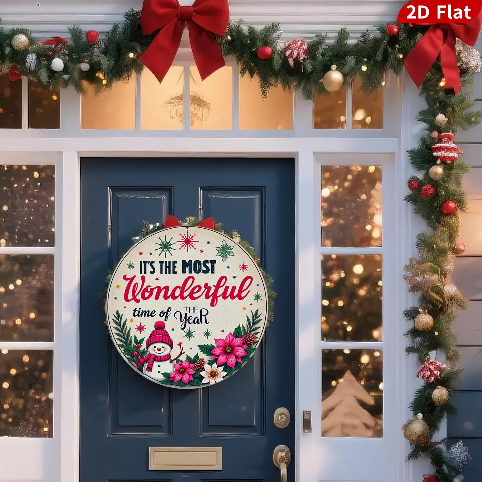 Christmas Metal Sign – Snowman & Poinsettia Holiday Wall Decor