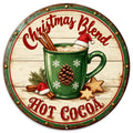 Enseigne Métal Cacao Chaud Mélange de Noël | Décoration Murale Ronde Vintage pour Cuisine & Ambiance Festive