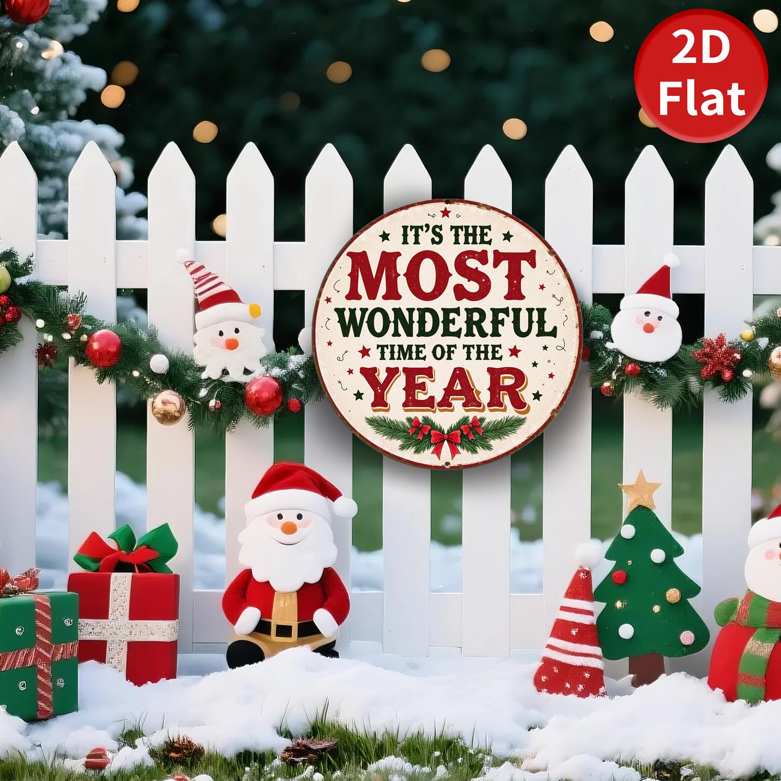 Vintage Christmas Metal Sign - Round Holiday Wall Decor