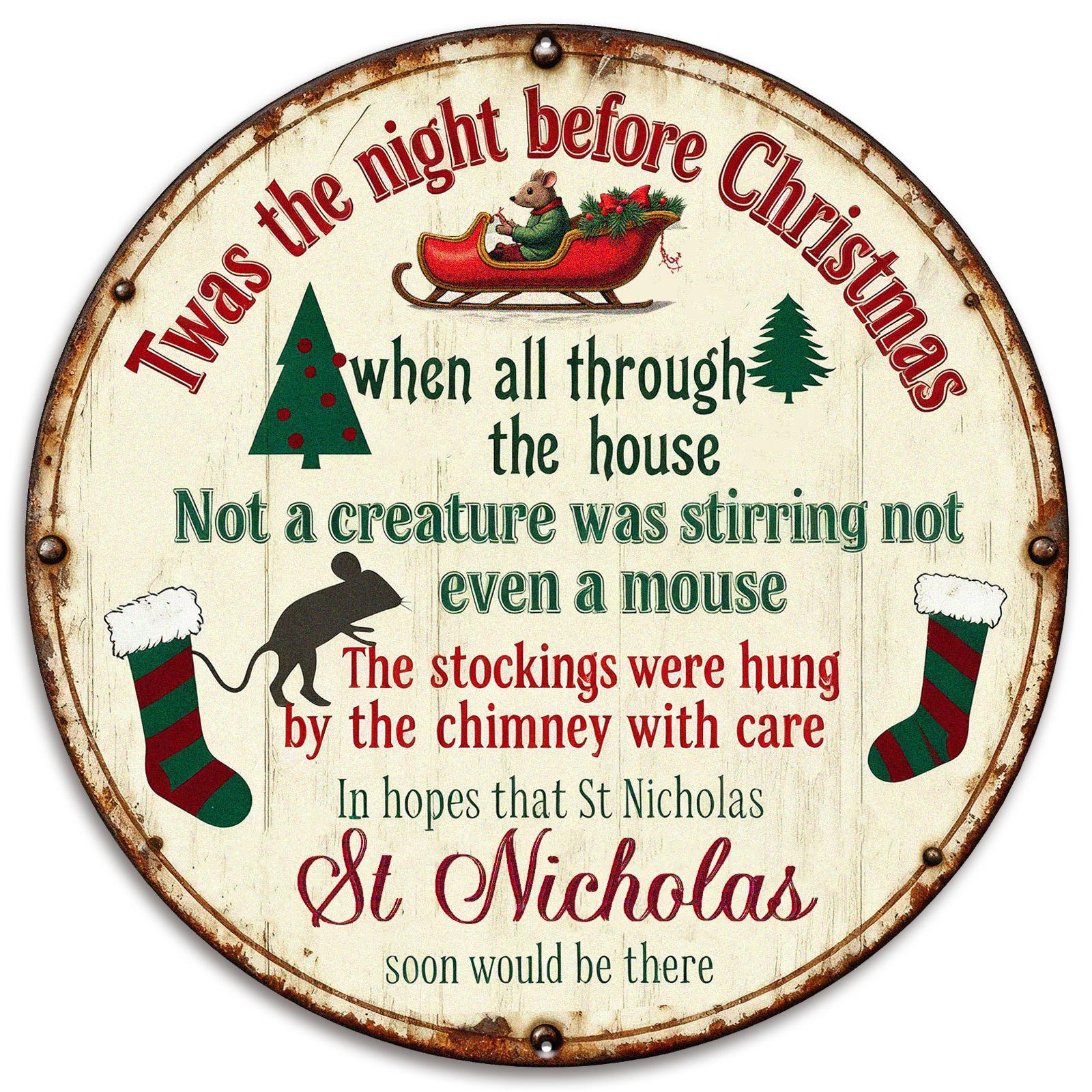 Twas The Night Before Christmas Metal Sign - Vintage Round Poem Wall Art
