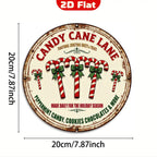Candy Cane Lane Metallschild | Vintage Rundes Weihnachts-Zuckerstangen-Dekor, Feiertags-Küchenwand…