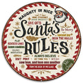 Plaque métallique Règles du Père Noël | Décoration murale de Noël vintage ronde, Plaque Règles de Noël