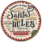 Plaque métallique Règles du Père Noël | Décoration murale de Noël vintage ronde, Plaque Règles de Noël