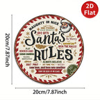 Plaque métallique Règles du Père Noël | Décoration murale de Noël vintage ronde, Plaque Règles de Noël