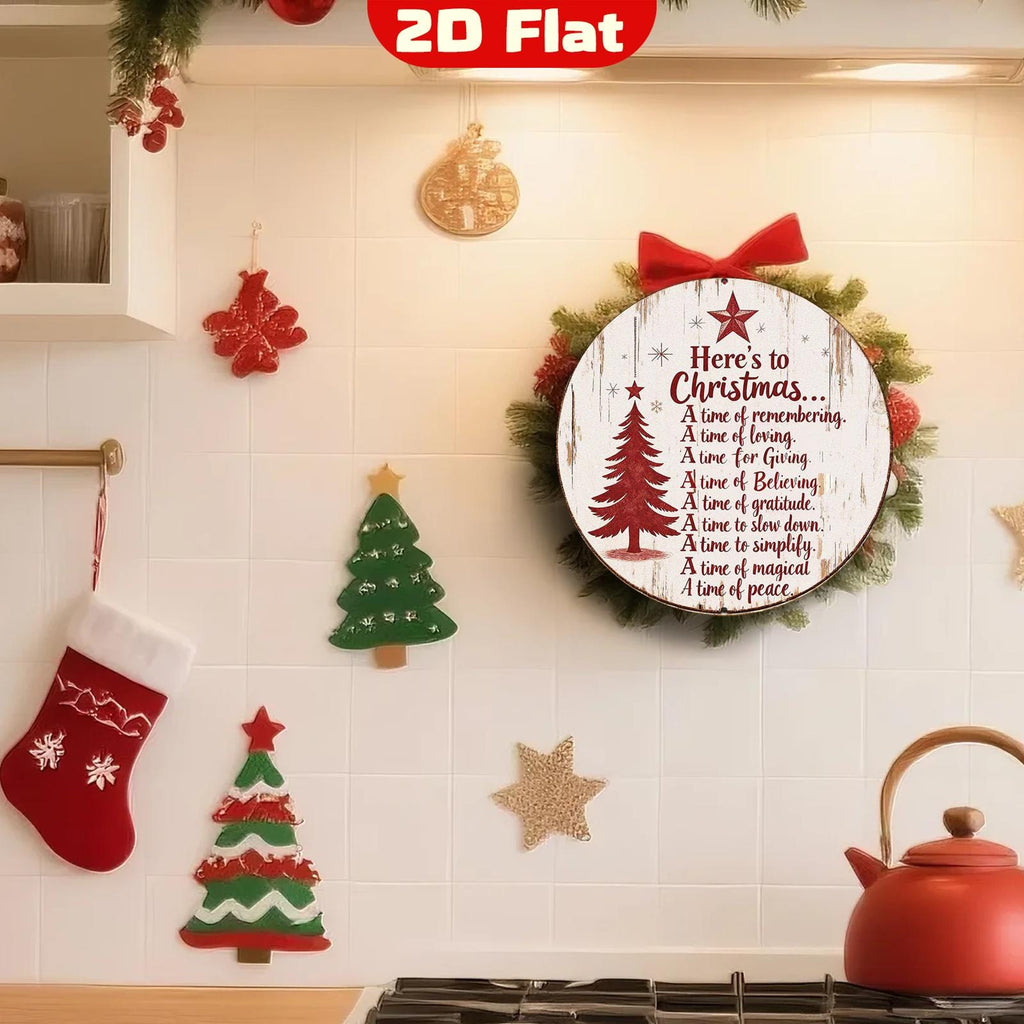 Christmas Round Metal Sign Rustic Holiday Wall Decor Here's to Christmas Quote