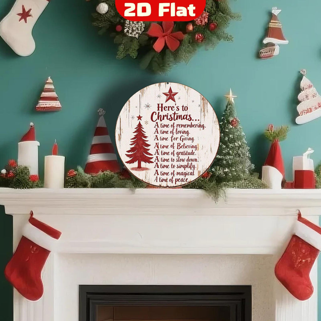 Christmas Round Metal Sign Rustic Holiday Wall Decor Here's to Christmas Quote