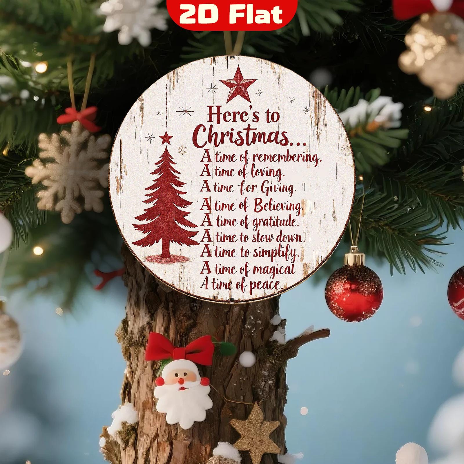 Christmas Round Metal Sign Rustic Holiday Wall Decor Here's to Christmas Quote