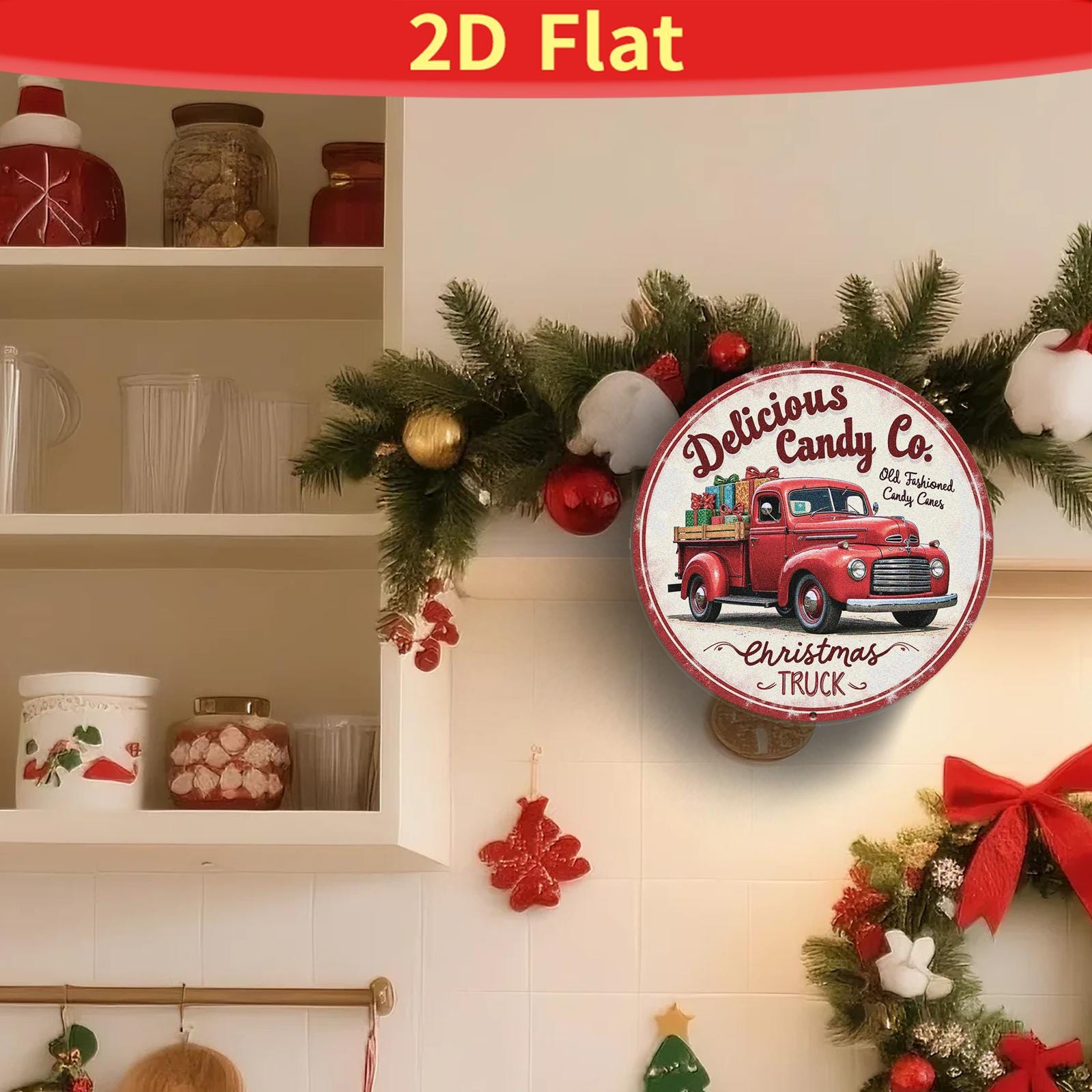 Metal Sign Vintage Red Christmas Truck - Rustic Holiday Wall Decor, Farmhouse Truck Gift
