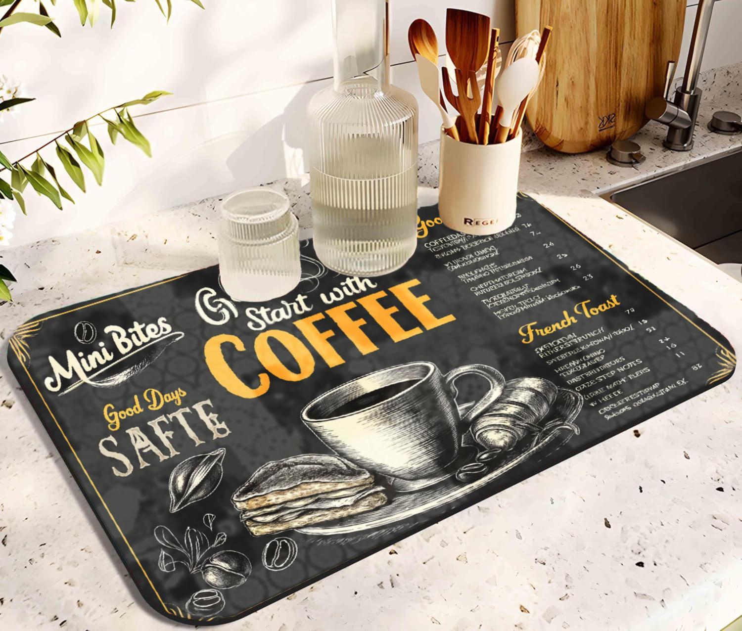 Diatom Mud Kitchen Drying Mat: Coffee Design, Super Absorbent