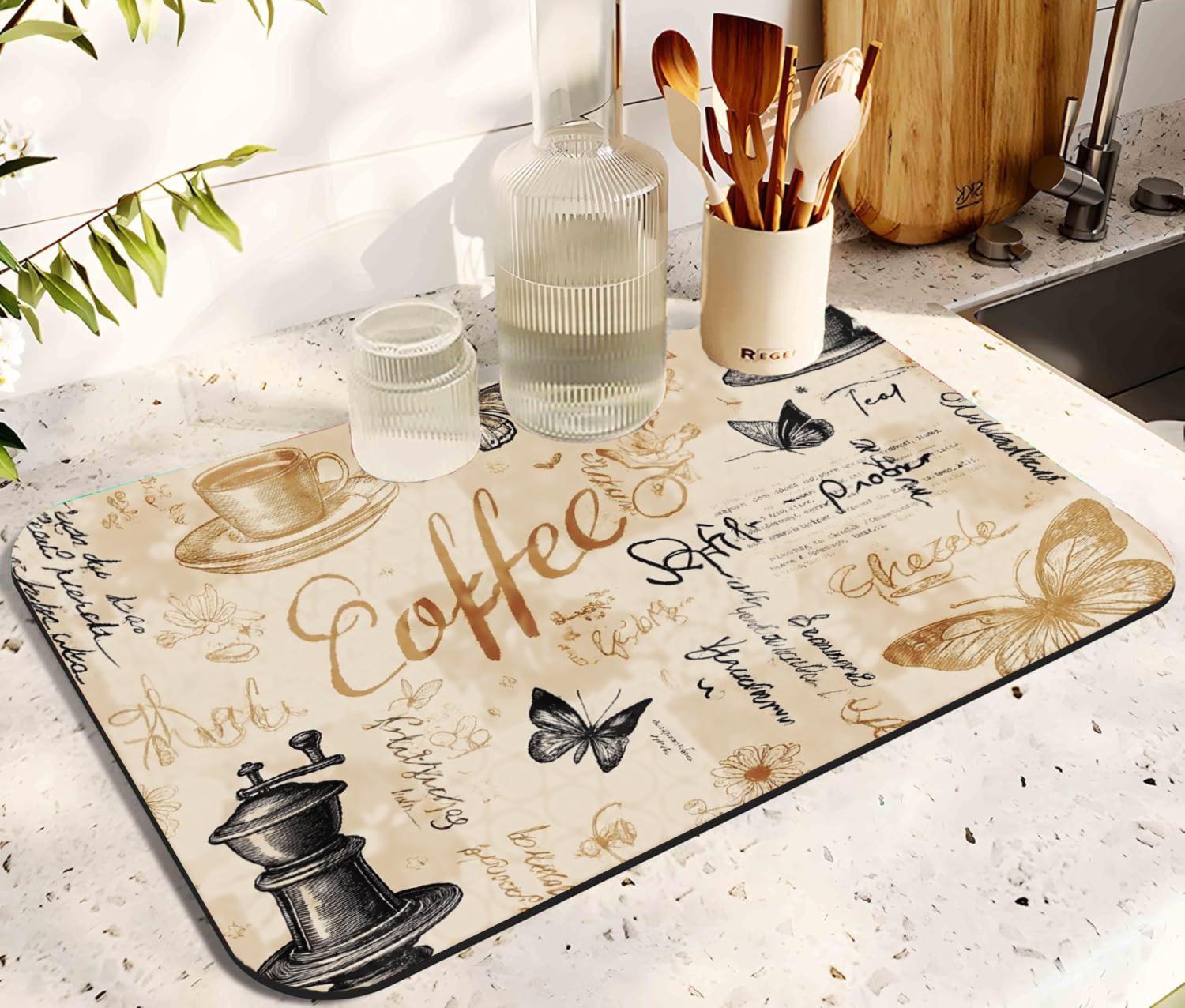 Diatom Mud Kitchen Drying Mat: Coffee Design, Super Absorbent