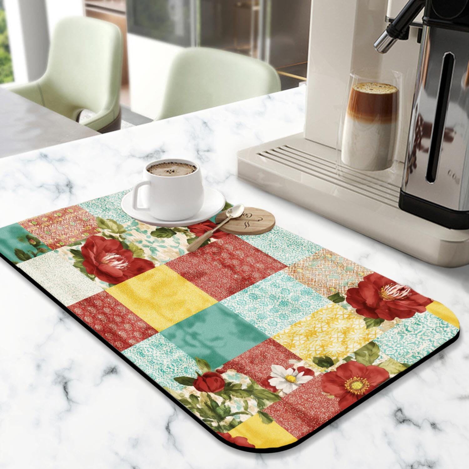 Floral Diatom Mud Kitchen Drying Mat, Super Absorbent (16x24 Inch)